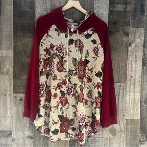 Emerald Floral Hoodie ~ Maroon ~ Boutique Top ~ 2XL ~ NWOT